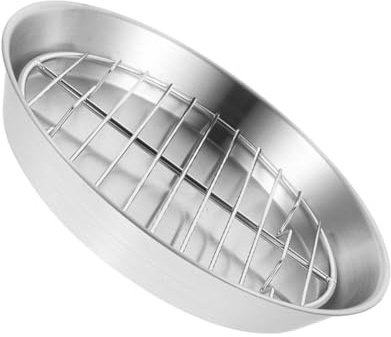 VINTORKY Edelstahl Grillplatte Rund 24cm mit Abtropfrost Outdoor BBQ Backblech Multifunktional Hitzebeständig für Camping und Garten