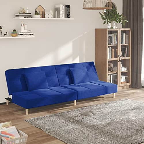 Ziaphsol Schlafsofa 2-Sitzer, Blau Stoff, 200x84,5x69 cm, mit 2 Kissen, umwandelbar, für Wohnzimmer, Heimkino, kleine Zimmer