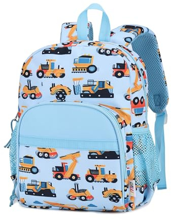 RAVUO Kindergartenrucksack Jungen,8.5L Kita Rucksack für 2-4 Jahren,Bagger | Leicht,Wasserabweisend,Atmungsaktive Gurte,Rückenpolster,Reflektoren,Brustgurt
