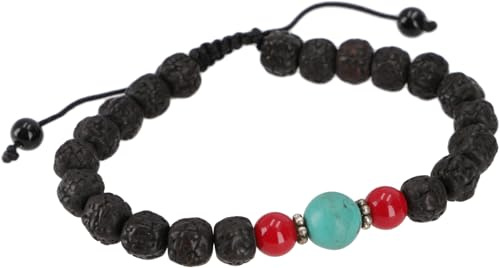 GURU SHOP Armband tibetische Handmala, buddhistischer Schmuck | Unisex, individuell verstellbar, Perlendurchmesser 8 mm, Hornperlen, Messingverzierungen