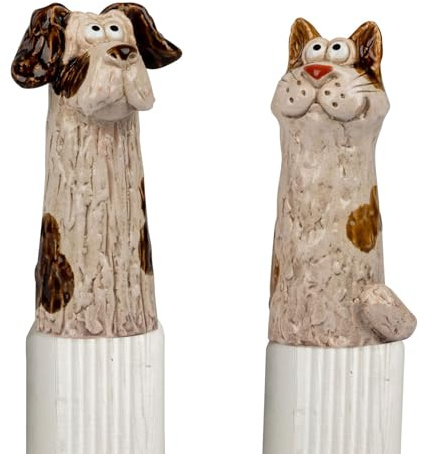 formano Zaundeko 2er Set Hund und Katze 20 cm Figur Steinzeug handbemalt Lustige Zaunfiguren für Garten Balkon Terrasse wetterfest Sommerliche Gartendeko zum Aufstecken
