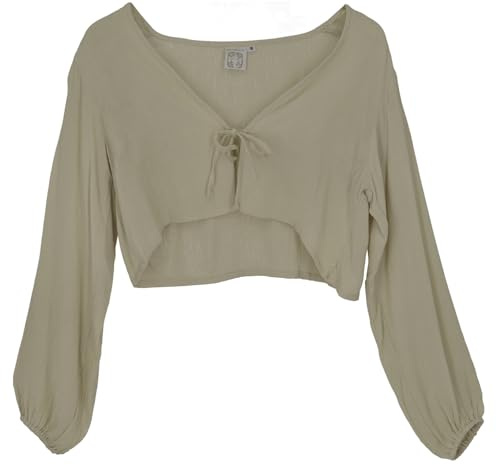 GURU SHOP Luftige Offene Boho Bluse mit Pluderärmeln, Damen