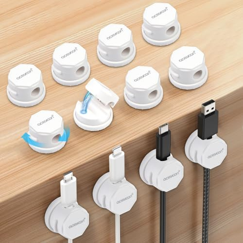 aceyoon 360° Drehbar Magnetischer Kabelhalter Selbstklebend, 12 Stück Kabel Organizer Schreibtische Kabelclips Kabelmanagement für Ladekabel, Netzkabel, Küchengeräte usw, Weiß