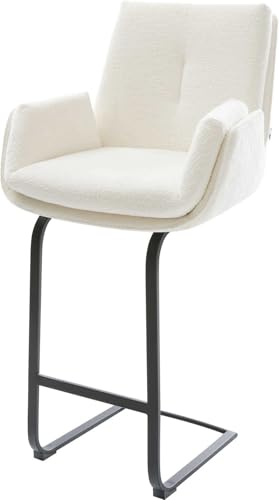 DELIFE Barstuhl Clea-Flex Freischwinger Flach Metall Schwarz Bouclé Soft Beige