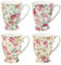 Gracie China by Coastline Imports Rose Chintz Porzellantassen mit Fuß, sortiert mit goldfarbenem Rand, 266 ml, 4 Stück