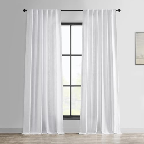 HPD Half Price Drapes Heavy Faux Linen Light Filtering Curtains for Bedroom 96 Inches Long (1 Panel) - Rod Pocket Curtains for Living Room - Window Curtains Home Decor - 50 X 96, Rice White