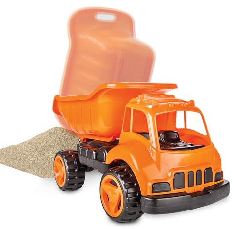JAMARA 460268 460268-Sandkastenauto Dump Truck XL orange-ca. 40 Kg Ladekapazität, Ladefläche kippbar, Robustes Kunststoffgehäuse