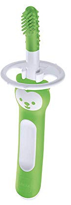MAM Massaging Toothbrush, 3+ Months, Yellow | Baby Training Brush with Safety Shield, First Toothbrush for Babies, Eases Teething Discomfort