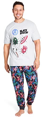 Marvel Deadpool and Wolverine Mens Pyjama Set, Soft Comfortable PJs Loungewear - Gifts for Men (Grey Black Widow, S)