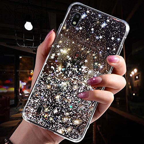 Herbests Schutzhülle für Samsung Galaxy A10, Glitzer, TPU, ultradünn, stoßfest, weiches Silikon, transparent, Sternenhimmel, Schwarz