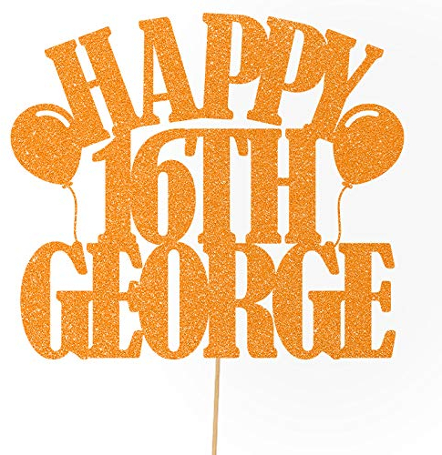 Personalised Happy Birthday Glitter Cake Topper Balloons - Copper Orange Any Name Age Glitter Cake Decoration and Sprinkles - Happy Birthday Decorations - Personalised Toppers for Cakes by Cakeshop