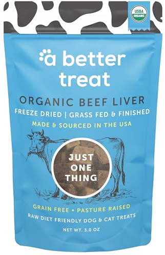 A Better Treat – Organic, Freeze Dried, Single Ingredient, 100% Grass Fed and Finished Beef Liver Dog Treats, Cat Treats | Natural Healthy | Grain Free, High Protein, Diabetic Friendly | Made in USA