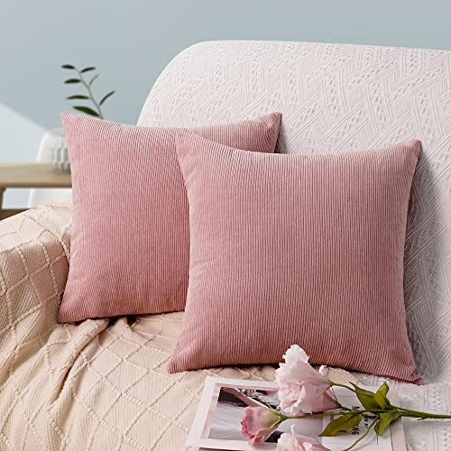Fittia 2er Set Kordsamt Zierkissenbezug Sofakissenbezug Dekokissenbezug Dekorative Zierkissenhülle für Dekokissen Zierkissen Sofakissen mit Verstecktem Reißverschluss, 40x40cm, Rosa