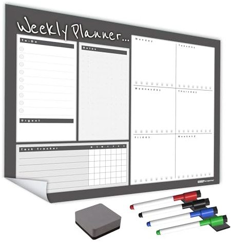 The Magnet Shop WallTAC Wochenplaner-Whiteboard-Aufkleber für die Wand, hergestellt in Großbritannien, leicht zu entfernender, trocken abwischbarer Kalender (Anthrazit, A2 – WP3)