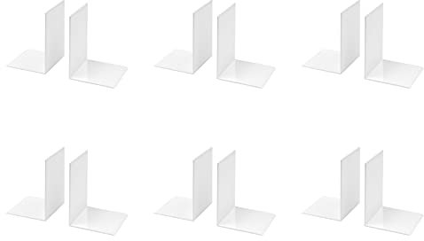 OSCO White High Gloss Medium Bookends | 6 Pack | 6 Pairs | 12 Bookends | Clear Rubber Pads Non Slip | H17.2 x W12 x D12 cm