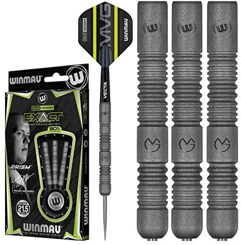 WINMAU MvG Exact 21.5 Gramm Profi Wolfram Steeltip Dartpfeile Set mit Flights und Schäfte