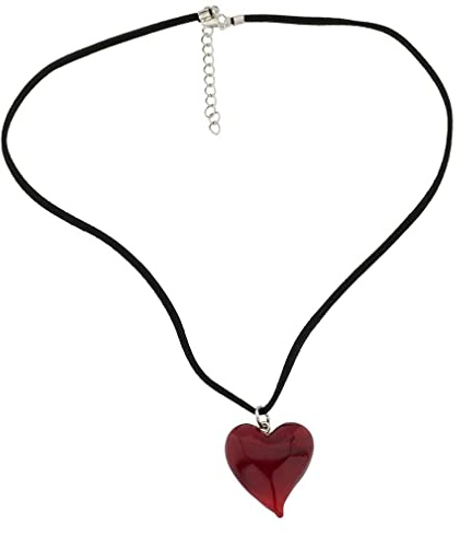 Glass Of Venice Verre De Venise Passione Collier Pendentif Coeur en Verre De Murano Rouge Italien pour Femme - Collier en Verre Soufflé Fait À La Main Fabriqué en Italie