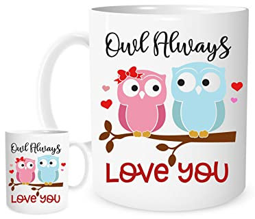 Cute Owl Couple Mug – “Owl Always Love You” – Romantic Gift for Wife, Husband, Girlfriend, Boyfriend – Anniversary, Valentine’s Day, Birthday Present – Cute Animal Lovers Coffee Cu