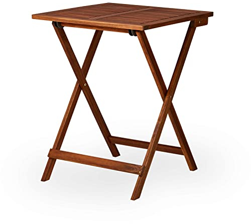 KHG Gartentisch aus Akazien-Echtholz für bis zu 4 Personen, quadratisch, Balkontisch, wetterfest, klappbar, platzsparend, Outdoor, Dunkelbraun - 1 Tisch