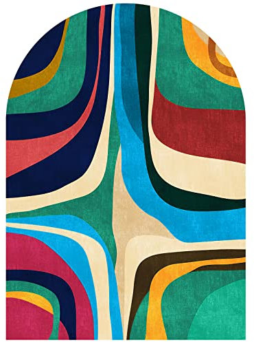 ARUGYTEI Teppich Kurzflor,Blau, Rot, Grün, Goldbeige, Kunstfarbe, rutschfest, waschbarer Teppiche Orientteppich für Wohnzimmer Schlafzimmer Küche Sofa,arciform,Geometric Shape 130 x 210 cm
