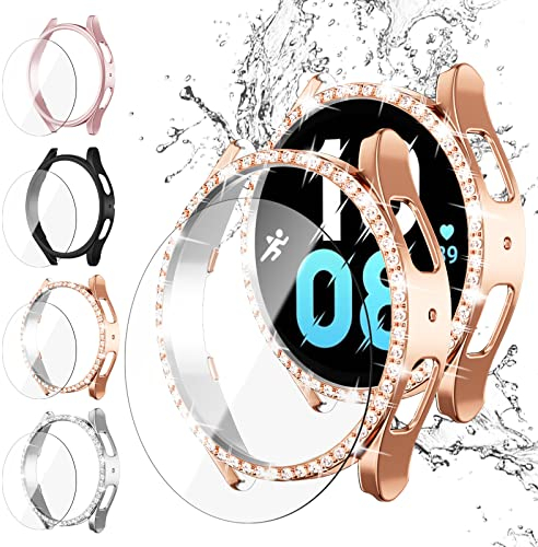 JZK Schutzhülle Kompatibel Mit Galaxy Watch 5/4 44mm - 4 Hart PC Hülle und 4 HD Gehärtetes Displayschutz Folie - Smartwatch Zubehör für Samsung Galaxy
