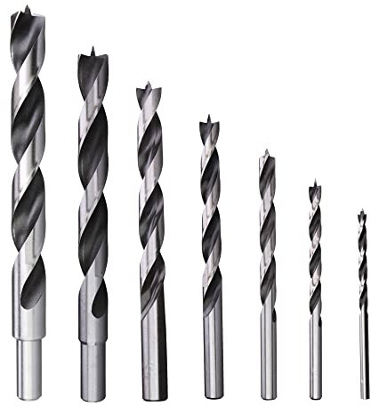 MKC Chrome Vanadium Brad Point Drill Bit Set, 7-Piece Imperial Sizes Includes 1/8, 3/16, 1/4, 5/16, 3/8, 7/16, 1/2 Inches