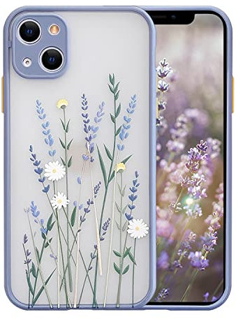 Ownest Compatible with iPhone 14 6.1 Inch Case Flowers Pattern 3D Floral Girls Woman for Clear Frosted PC Back and Soft TPU Bumper Protective Phone Case for iPhone 14-Purple