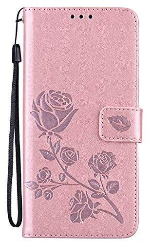 Midmelon Housse de Portable pour Huawei Honor 9X Lite,Motif de Fleurs Roses 3D en Relief Antichoc Mince Cuir Rabat Bourse Etui Coque avec Porte Cartes Support,Or Rose