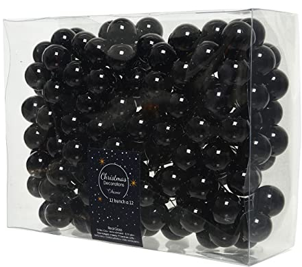 Kaemingk Weihnachtskugeln am Draht Glas 2,5cm x 144 Stück Spiegelbeeren zum Basteln glänzend Schwarz