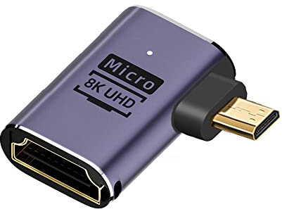 cablecc Adattatore di estensione UHD da maschio a HDMI 2.1 femmina ad angolo sinistro Micro HDMI Adattatore di supporto 8K 60Hz HDTV