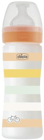 CHICCO Biberon Benessere Flusso Medio, con Tettarella Physio in Morbido Silicone e Finitura Soft Sense, Anticolica, Riduce Rigurgito e Irritabilità, Bottiglia in Plastica da 250 ml, 2 Mesi+, Neutro