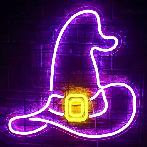 Hexen-Hut lila Neonlicht LED Neon Schild USB Licht Lampe Reklame Leuchte Kunst Bar Party Nachtlicht Wand Dekoration Gaming Setup Streamer Hintergrund Beleuchtung dekorative Wandleuchte Halloween Hexen