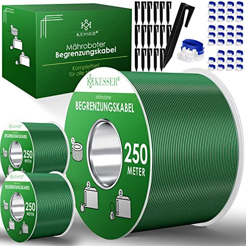 KESSER® Begrenzungskabel 750m + 2400 Erdspieße + 36 Kabelverbinder für Mähroboter Rasenmäher Rasenroboter Zubehör Set Begrenzungsdraht kompatibel mit Gardena/Bosch/Worx/Einhell/Honda/ROBOMOW