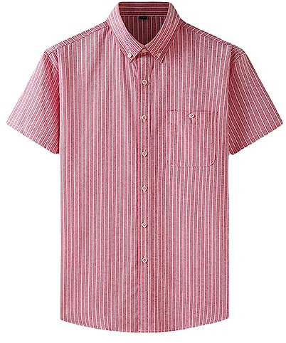 Camicia a Righe Casual da Uomo Summer Fashion Fat Extra Large Size Comoda Camicia di Cotone Rosa 6XL