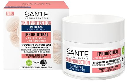 SANTE Naturkosmetik Skin Protection Nachtcreme mit Probiotika, Bio-Inca Inchi-Öl & Bio-Sheabutter, feuchtigkeitsspendende Pflegecreme, vegane Nachtpflege für gepflegte und strahlende Haut, 50ml