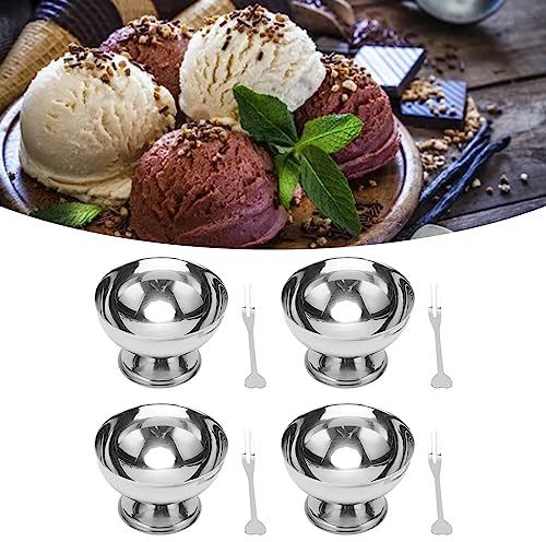 Fyearfly Eisbecher 4 Teilige Dessertschale Edelstahl Dessertbecher mit Gabeln für Dessert Eisbecher EIs Obst Salat Snack Cocktail