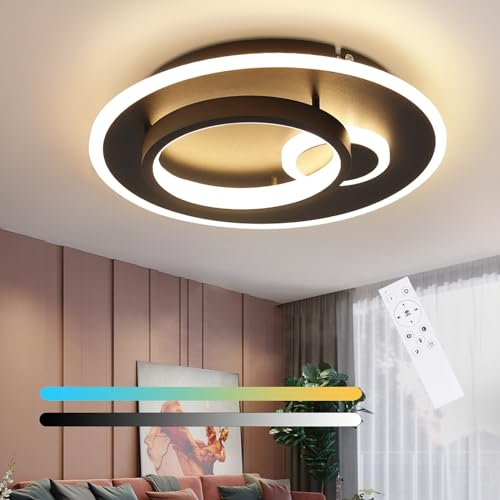 ZMH Deckenlampe Led Deckenleuchte Wohnzimmer - Schwarz Wohnzimmerlampe Dimmbar mit Fernbedienung Schlafzimmerlampe Modern Design Küchenlampe Deckenbeleuchtung für Schlafzimmer Küche Hotel Flur
