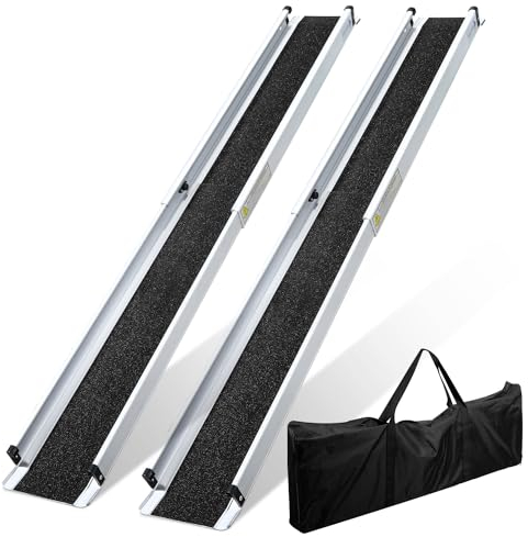 Vigevee Teleskop Rollstuhlrampe 105-183cm Verstellbare Teleskoprampen Aluminium rutschfeste Teleskoprampe mit 300KG Ladenkapazität Sicher für Haustiere und Rollstühle