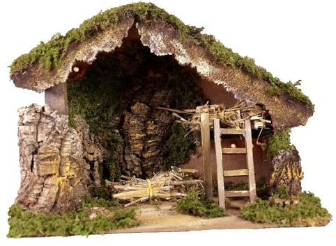 Holyhome Cabaña pe Belén 33x18x23 cm (12,99x7,08x9,05 Inch) Iluminada y con escalera lateral y luces