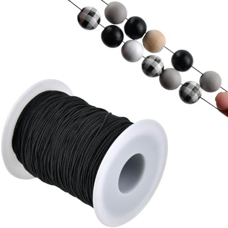 BATINO 1mm x 100m/328ft Elastic String for Bracelets Elastics Cord Beading Cord, Beading Thread for Jewellery Making Stretchy String Elastic for Bracelet Thread Rope Cord for Necklace Craft (Black)