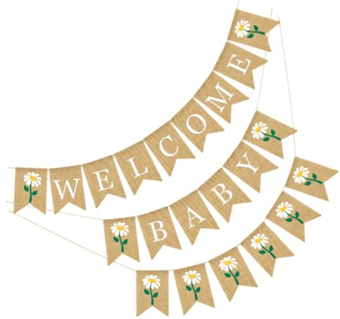 Veemoon 2St Taufe Latte Willkommens-Babyparty-Banner Banner für die 1. Geburtstagsfeier Ornament Dekor Deckenanhänger Frühlingsfest-Banner die Blumen schmücken Leinenseil das Banner