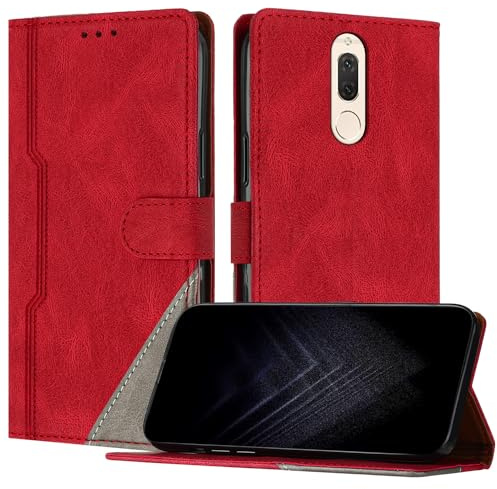 Netany Schutzhülle für Huawei Mate 10 Lite, PU Leder Flip Wallet Handyhülle mit magnetisch Kartenfächer Standfunktion Hülle für Huawei Mate 10 Lite - Rot