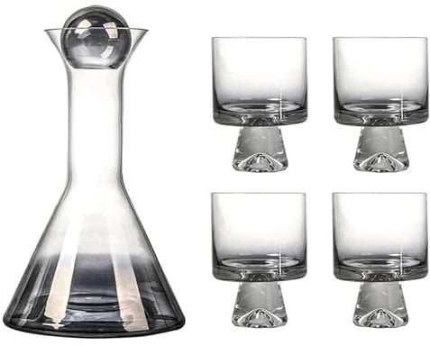 Wine Decanters Decanter Crystal Glass Decanter Set Stopper and 4 Creative Glasses Liquor Decanter for Vodka Brandy Bar Whisky Decanter Kitchen