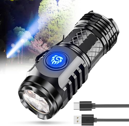 Mini Lampe de Poche Monstre à Trois Yeux, Lampe Torche LED Ultra Puissante,Lampe de Poche Rechargeable,5 Modes D'éclairage,Étanche Tactique Torches Pour Camping Extérieur Noir [Classe énergétique A+]