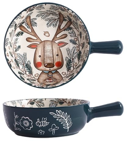 XNSHUN Suppentasse Keramik 650ML, Cartoon Suppenschalen Mit Henkel, Schüssel Suppentopf Mit Griffen Für Rindereintopf, Fruchtsalat, Haferflocken, Mikrowellen Und Ofenfest (Elch)