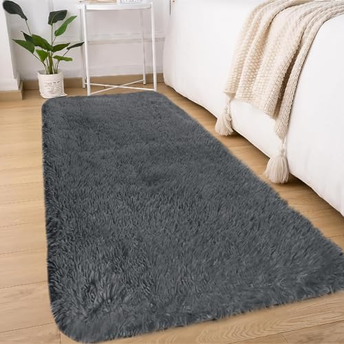 Sour Lemon Wohnzimmerteppiche, 80 x 300 cm, Grauer Läufer, Teppich für Schlafzimmer, waschbar, rutschfest, Flauschiger Teppich, zottelige, weiche Teppiche, Matte für Kinder, Flur, Wohnzimmer