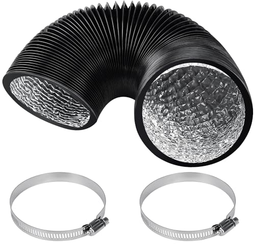 ø150mm Abluftrohr, 2.5m PVC Abluftschlauch, Schwarz Flex-Schlauch Abluftschlauch mit 2 Schlauchschelle Edelstahl für Mobile Klimaanlage, Trockner, Abluftventilator, Belüftungssystem
