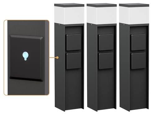 ledscom.de 3x Wegelicht/Pollerleuchte PODEL für außen, IP44, Smart Home, WLAN, Alexa, 39 cm, schwarz, 1x G9 max. 10W, 2 Steckdosen
