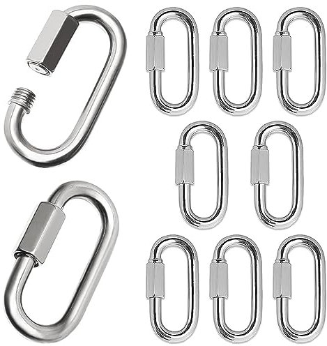 10 PCS Screw Quick Link Metal Carabiner Chain Connectors Heavy Duty D Shape Locking Clips for Outdoor Camping Climbing Fishing Hiking Traveling Accessories (M5)