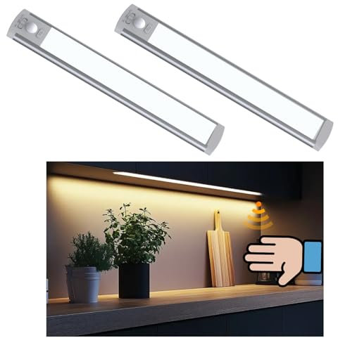 zunkfulu LED Motion Sensor Under-Cabinet Lights Indoor, Wireless USB Rechargeable Night Lights. Magnetic Dimmable Under Counter Closet Lights for Kitchen, Wardrobe, Garage, Stairs, Bedroom(2 Packs)